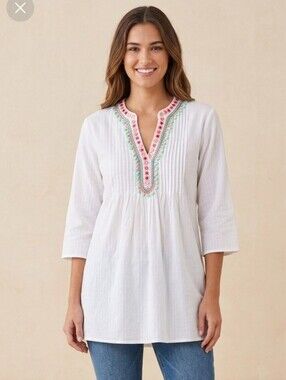 Embroidered Women’s NVELOP Embellished Cover Up- Small Indian Tunic White 3/4"